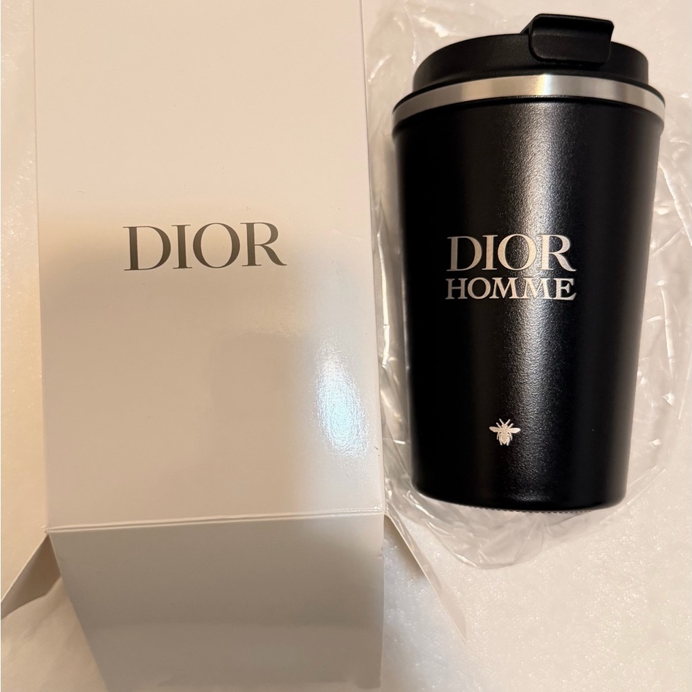Dior Homme Matte Black Travel Mug with Silver Accents